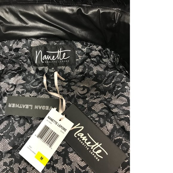 NWT Nanette Lepore Black Puffer Coat Jacket Vest Hooded Fall Winter Faux fur - Picture 7 of 10